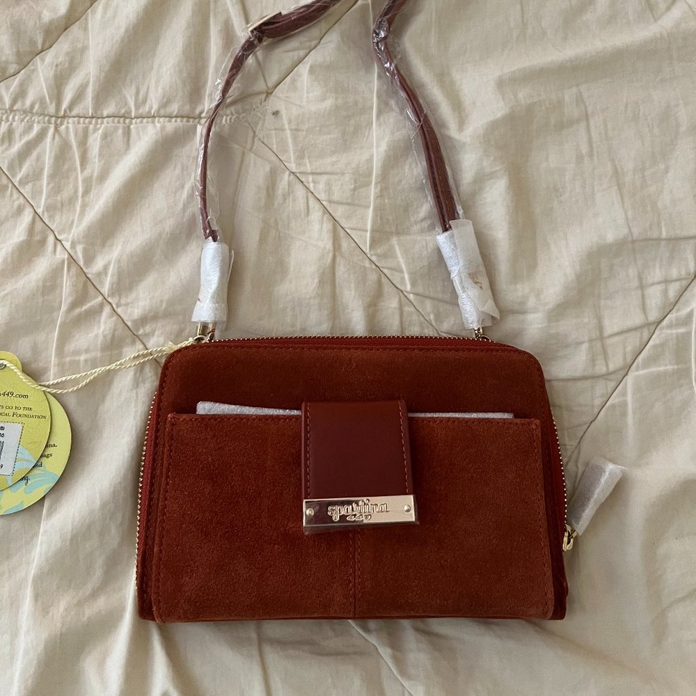 COPY - Spartina Suede Phone Crossbody, Terracota Brown Suede, Brass hardwareNWT